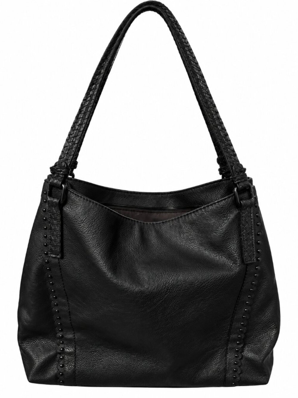 Darcy Marks London Black Shoulder Bag Woven Strap Studded Hobo Tote Purse